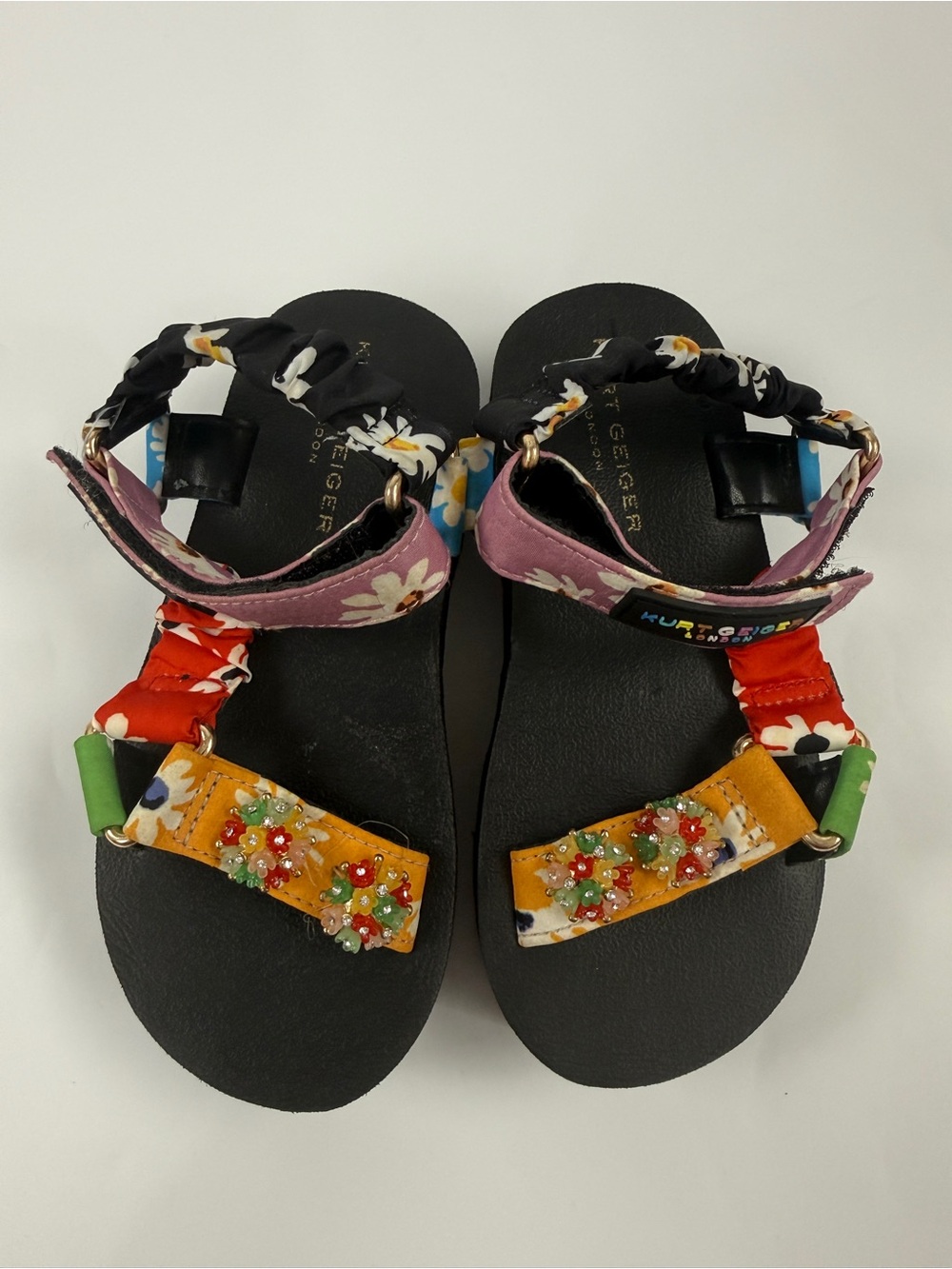 Kurt Geiger London Kids Floral Platform Slide Sandals Beaded Multicolor